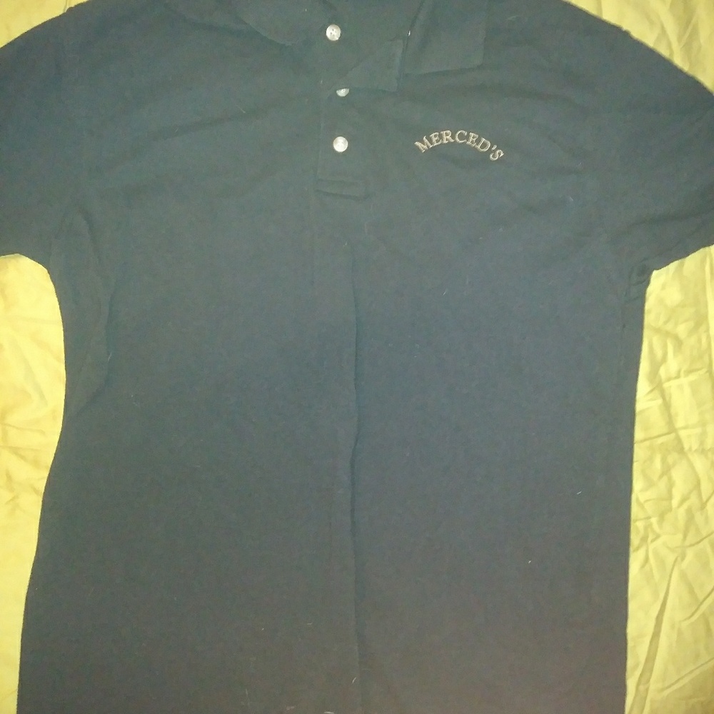 NAVY "MERCED'S EMBROIDERED POLO TOP